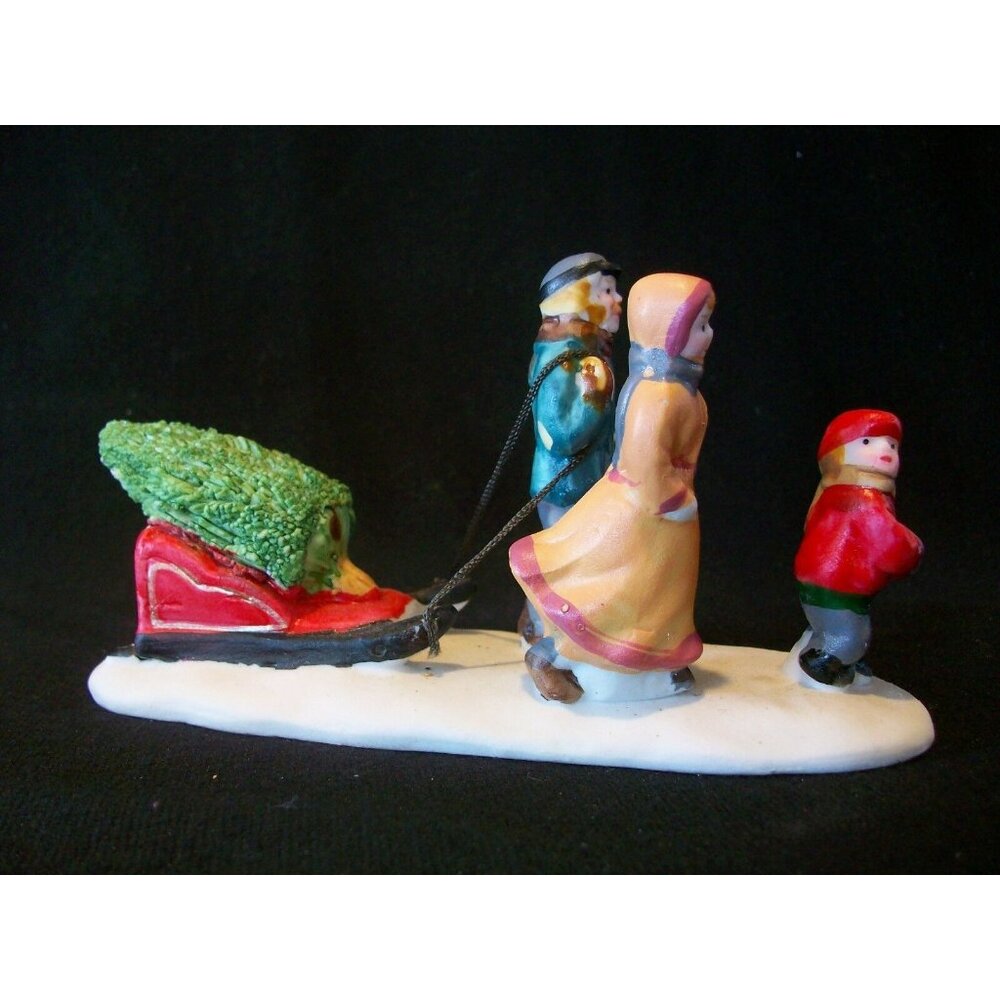 Lemax 1994 Dickensvale Porcelain Family Pulling Tree Figurine Christmas Sled
